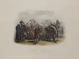 Karl Bodmer, Bison-Dance of the Mandan Indians, 1842, Engraving with hand-coloring on wove paper