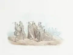 Karl Bodmer, Saukie and Fox Indians, n.d., Engraving printed in blue and brown without hand-coloring on wove paper