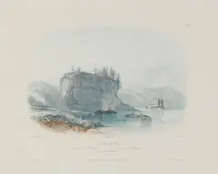Karl Bodmer, Tower-Rock View on the Mississippi, n.d., Engraving printed in blue and brown without the hand-coloring on wove paper