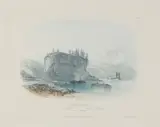 Karl Bodmer, Tower-Rock View on the Mississippi, n.d., Engraving printed in blue and brown without the hand-coloring on wove paper