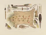 Karl Bodmer, Indian Utensils and Arms, c. 1840s, Aquatint and engraving with hand-coloring on wove paper