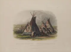 Karl Bodmer, A Skin Lodge of an Assiniboin Chief, c. 1840s, Engraving with hand-coloring on wove paper