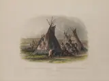 Karl Bodmer, A Skin Lodge of an Assiniboin Chief, c. 1840s, Engraving with hand-coloring on wove paper