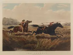 The Pursuit (Cunningham 4974) by Arthur Fitzwilliam Tait, 1856, Lithograph with hand-coloring on wove paper, sold Nov 2023