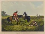 The Last War Whoop by Currier & Ives, 19th century, c. 1856, Lithograph with hand-coloring and touches of gum arabic on wove paper, drawn by Arthur F. Tait, sold Nov 2023