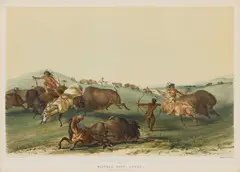 George Catlin, Buffalo Hunt, Chase No. 7, 1844, Lithograph on wove paper with hand-coloring