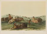 George Catlin, Buffalo Hunt, Chase No. 7, 1844, Lithograph on wove paper with hand-coloring