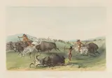 George Catlin, Buffalo Hunt, Chase No. 7, 1844, Lithograph with hand-coloring on wove paper