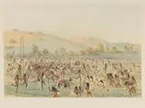 George Catlin, Ball Play, No. 23, 1844, Lithograph with hand-coloring on wove paper
