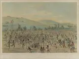 George Catlin, Ball Play, from the North American Indian Portfolio, c. 1844, Lithograph with hand-coloring on wove paper