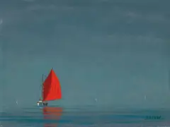 Robert Stark Jr., Red Sail in the Sound, oil on canvas