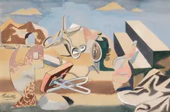 Jan Matulka, Surrealist Scene, gouache, watercolor and graphite on paper