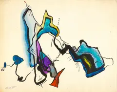 Linear Abstraction by Rolph Scarlett, watercolor, gouache, ink and pen on paper, sold Aug 2023