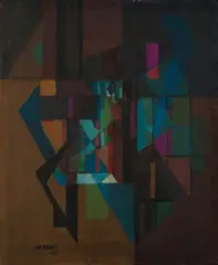 Earl Kerkam, Self-Portrait (Cubist), 1959, oil on canvas laid down on board