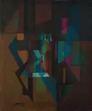 Earl Kerkam, Self-Portrait (Cubist), 1959, oil on canvas laid down on board