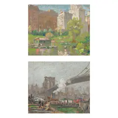 Albert Van Nesse Greene, Views of Central Park and Brooklyn Bridge: Two Works, pastel on paper, each