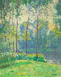 Henry Leon Roecker, Spring Glade by a Pond, oil on board