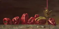 Aaron Bohrod, Red Peppers, oil on gessoed panel