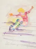 LeRoy Neiman, Skater, 1977, watercolor and graphite on paper