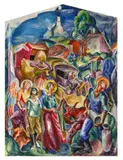 James Daugherty, Rural Life, Holy Milly and the New Ford Car, oil on shaped canvas