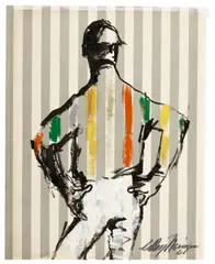 LeRoy Neiman, Jockey, 1961, gouache, conte crayon and crayon on found paper (menu)