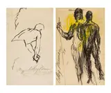 LeRoy Neiman, Male Nude Studies: Two Works, 1958, ink on paper, each