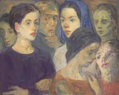 The Artist and His Models by Moses Soyer, 1965, oil on canvas, sold Aug 2023