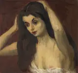 Moses Soyer, Woman with Upraised Arms, oil on canvas