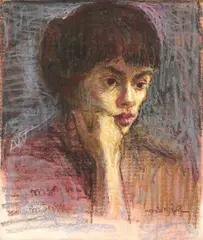 Moses Soyer, Thoughtful Girl, pastel on paper