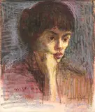Moses Soyer, Thoughtful Girl, pastel on paper