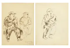 Raphael Soyer, Study of a Man Sitting: A Double-Sided Work, ink and graphite on paper