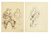 Raphael Soyer, Study of a Man Sitting: A Double-Sided Work, ink and graphite on paper