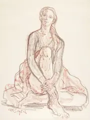 Ballet Girl by Moses Soyer, charcoal and conté crayon on paper, sold Aug 2023