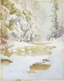 Walter Launt Palmer, Winter Landscape, gouache, watercolor and graphite on board