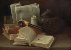 Thomas Oxley Miller, Still Life with Books and Pipe, 1896, oil on canvas
