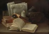Thomas Oxley Miller, Still Life with Books and Pipe, 1896, oil on canvas