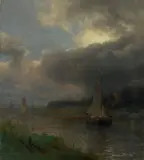 Hermann Herzog, Barges on a Holland Canal
