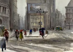 Armand Trivilini, Rainy New York Streets, watercolor on paper