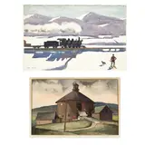 Paul Sample, Vermont Winter and Evansville Round Barn: Two Works, watercolor on paper, each