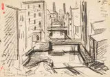 Oscar Florianus Bluemner, Canal with Three Bridges, 1914, crayon, ink and graphite on paper