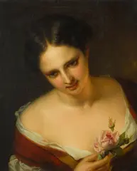 Eugène De Block, A young woman holding a rose, oil on canvas