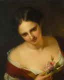 Eugène De Block, A young woman holding a rose, oil on canvas