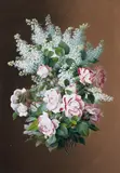 Raoul Maucherat de Longpré, Yellow roses and lilacs, watercolor and gouache on paper