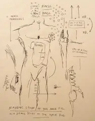 Jean-Michel Basquiat, Étude académique de la figure masculine, d'après Da Vinci, 1983, screenprint in black on Okiwara rice paper