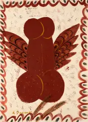 Winged words by Alecos Fassianos, acrylic on canvas, sold Jun 2023