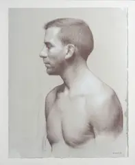 Patrick Byrnes, Olivier de profil, crayon marron et craie blanche sur papier viré