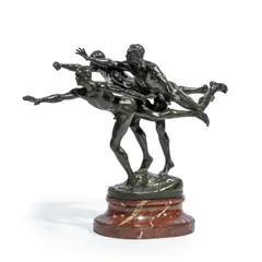 Groupe en bronze représentant 'Au But', vers 1900 by Alfred Boucher, resting on an oval bronze base; signed (on the base), offered Jun 2023