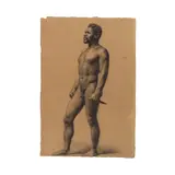 Anne-Louis Girodet, Académie d'homme noir tenant un poignard (recto); Etude de jambes, fragmentaires (verso), charcoal, black and white chalk on beige paper