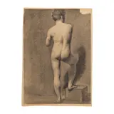 Entourage d'Eugène Delacroix, Academie d'homme (une paire), charcoal, black and white chalk on beige paper