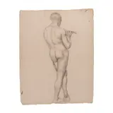 Le joueur de flûte by XIXe siècle Ecole française, black chalk, heightened with white, watermark with a date '1830', offered Jun 2023